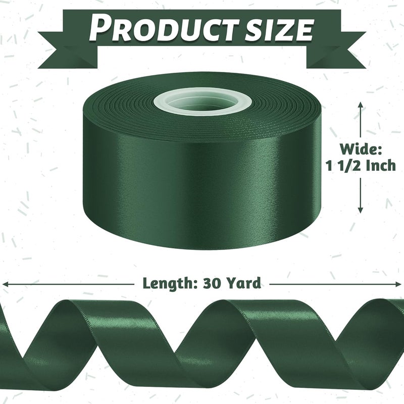 Fullive Ribbon for Gift Wrapping, 1 1/2 Inch 30 Yards Dark Green Ribbon, Polyester Ribbons for Flower Bouquet for St. Patrick's Day Christmas Decorations DIY Bows Wrapping Bouquet Floral Arrangements - Image 2